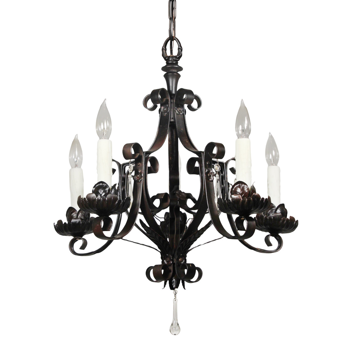 Antique Cast Iron Chandelier with Prisms, Early 1900’s