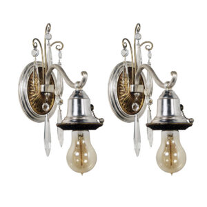 Pair of Antique Two-Tone Exposed Bulb Sconces, Prisms Pair of Antique Two-Tone Exposed Bulb Sconces, Prisms