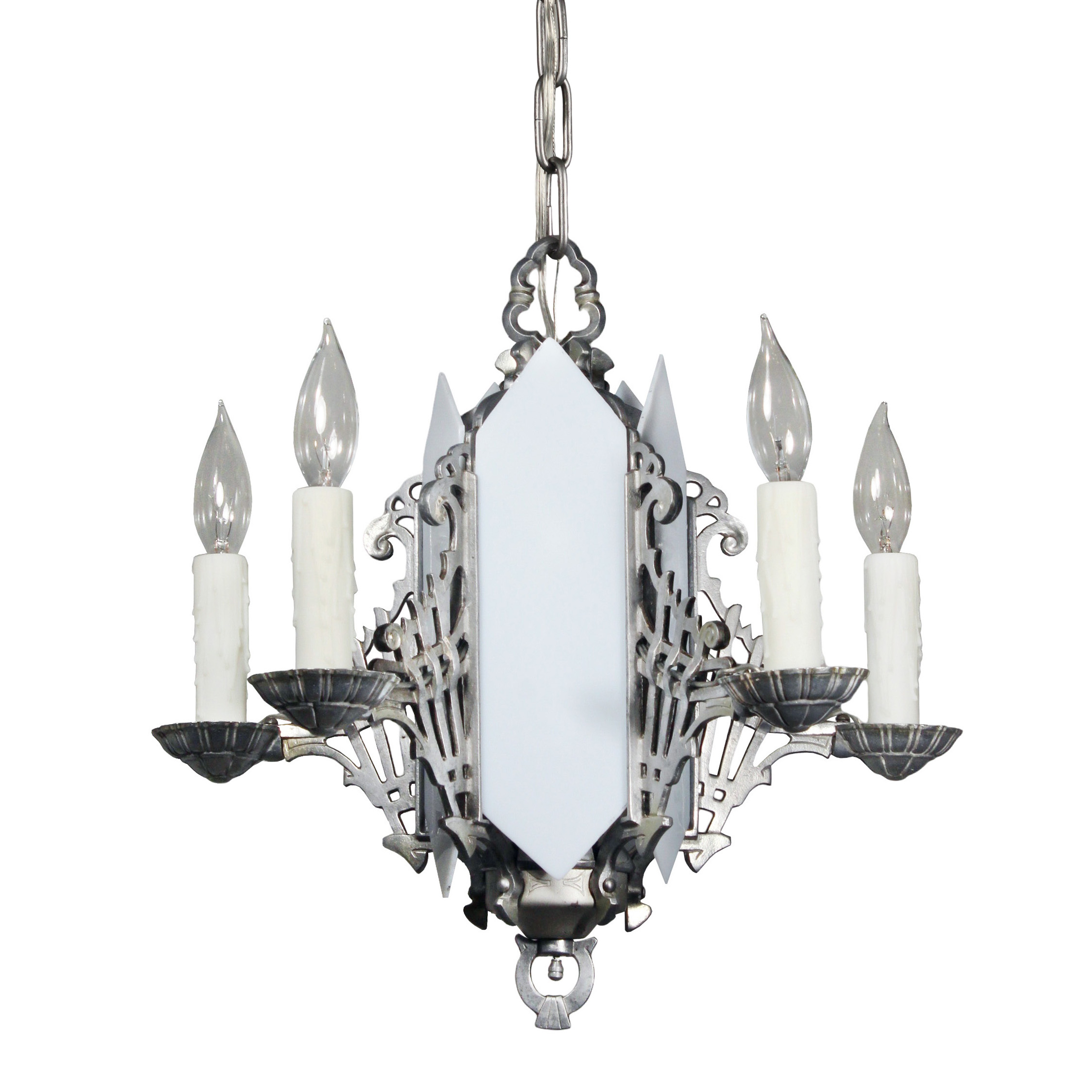 Antique Art Deco Chandelier with Glass Panels, c. 1930’s