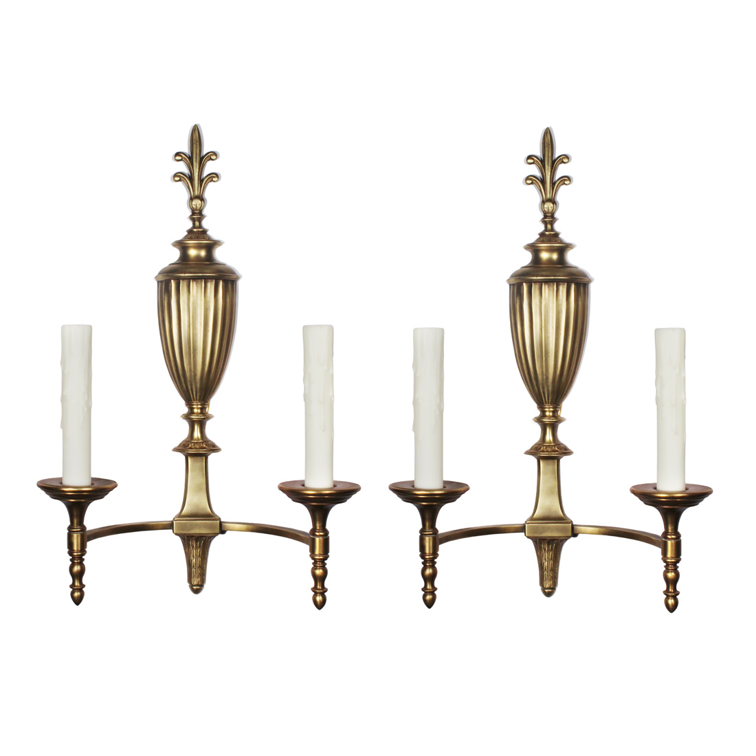 Pair of Antique Cast Bronze Double-Arm Sconces, Early 1900’s