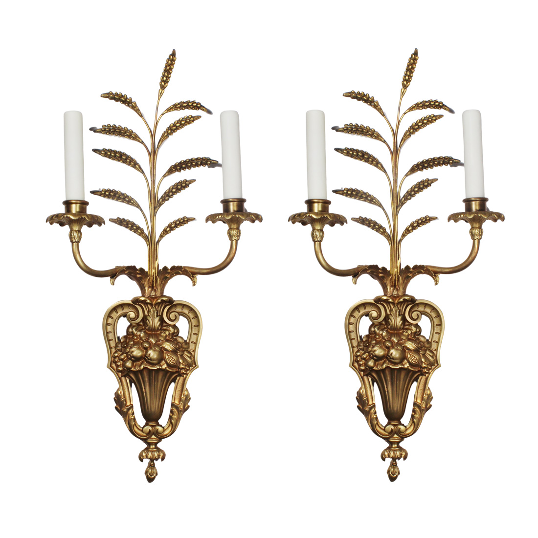 Substantial Pair of Antique Bronze Double Arm Sconces by E. F. Caldwell