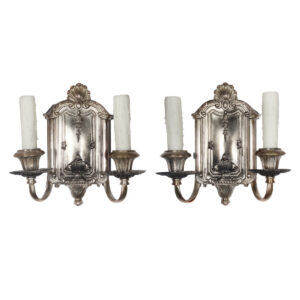 Pair of Antique Pewter Double-Arm Sconces, Empire Pair of Antique Pewter Double-Arm Sconces, Empire