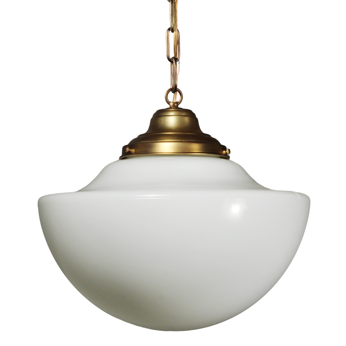Large Antique Brass Schoolhouse Pendant Light, Early 1900’s