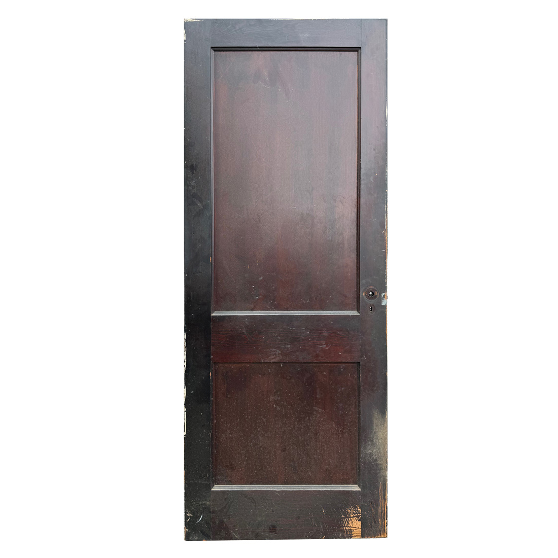 Reclaimed 32” Stained Two-Panel Solid Wood Door, Early 1900’s