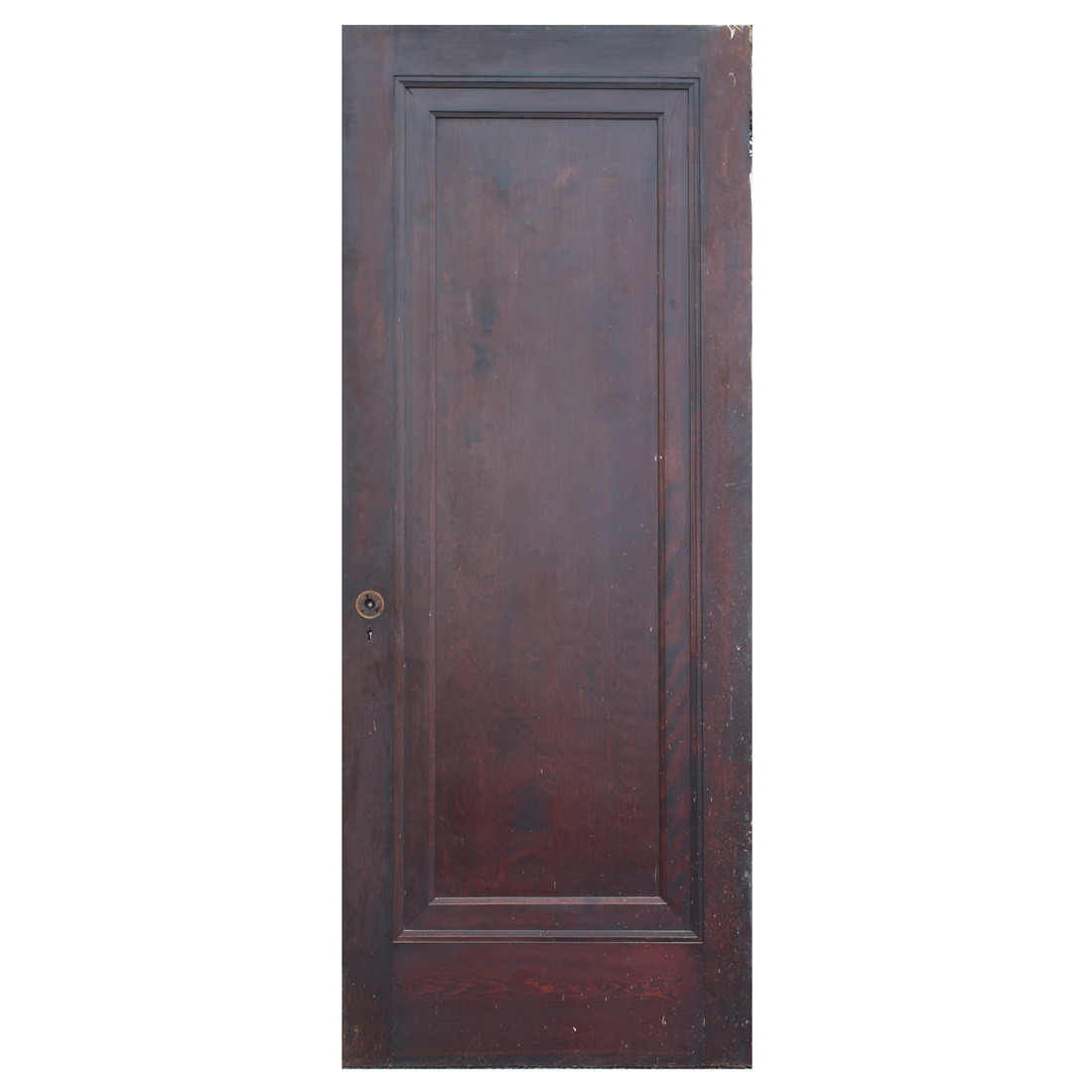 Reclaimed 32” Stained Single-Panel Solid Wood Door, Early 1900’s