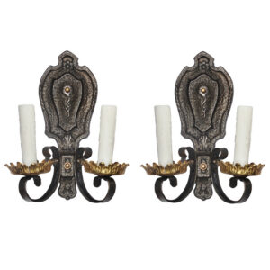 Antique Pair of Hammered Two-Tone Sconces, early 1900s