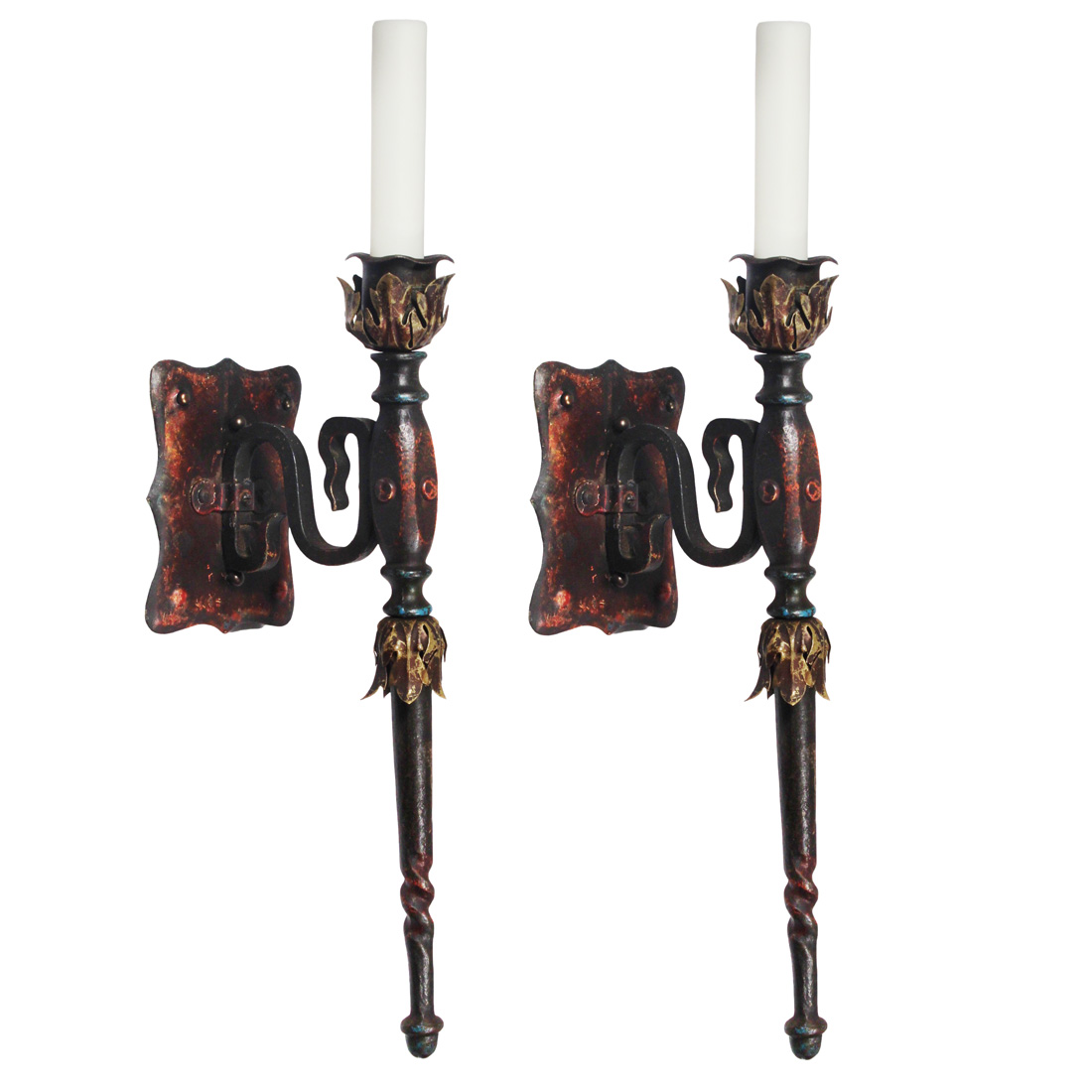 Antique Spanish Revival Single-Arm Sconces, Polychrome