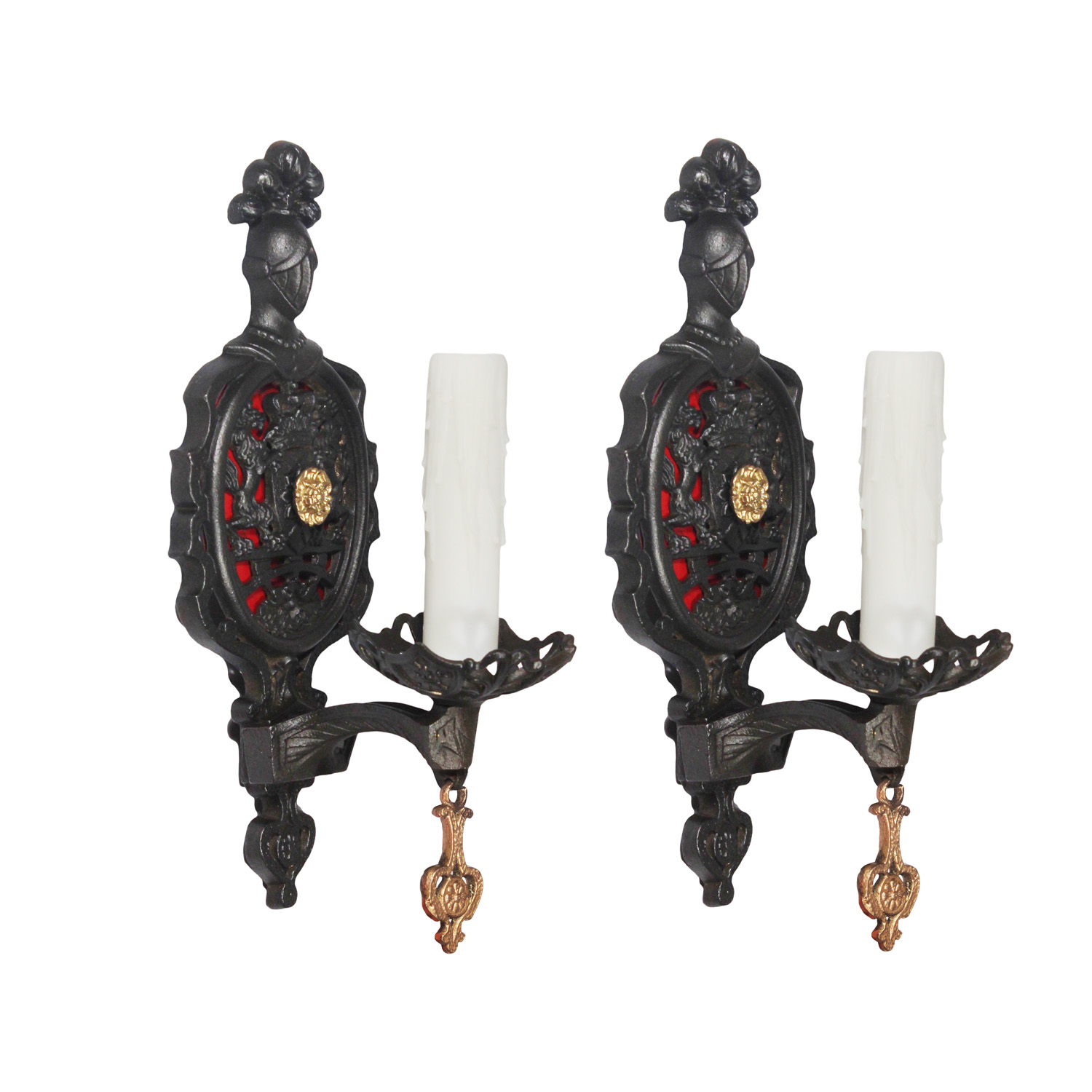 Pair of Antique Cast Iron Figural Sconces, c. 1920s