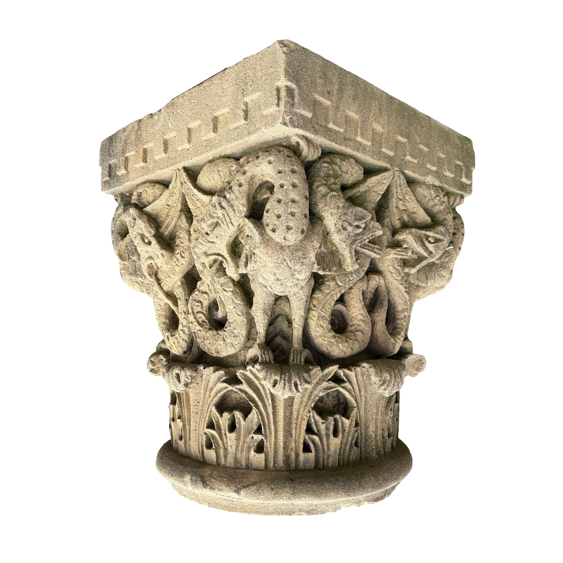 Antique Figural Cast Stone Column Capitals, c. 1912