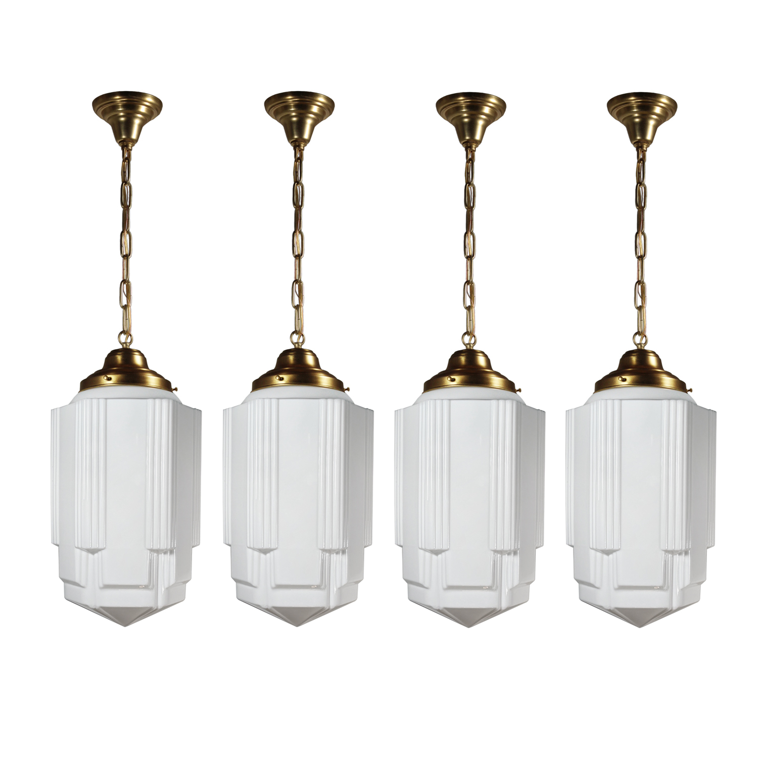 Antique Brass Art Deco Skyscraper Pendant Lights
