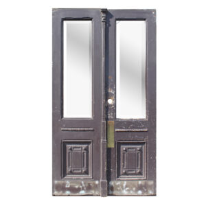 Salvaged 47” Pair of Antique Doors with Beveled Glass