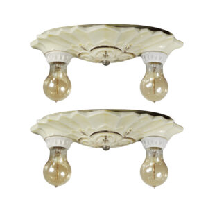 Antique Porcelain Exposed-Bulb Flush Mount Lights, Flowers