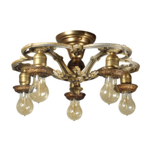 Antique Semi Flush-Mount Chandelier with Exposed Bulbs, c. 1930