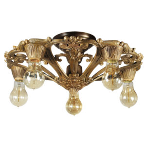 Semi Flush-Mount Chandelier with Exposed Bulbs, Antique Lighting