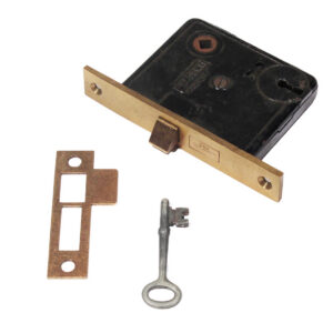 Antique Cast Bronze Mortise Lock Set with Key & Striker by Sargent, New Old Stock