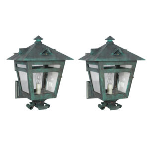 Pair of Antique Copper Lantern Sconces, Early 1900s