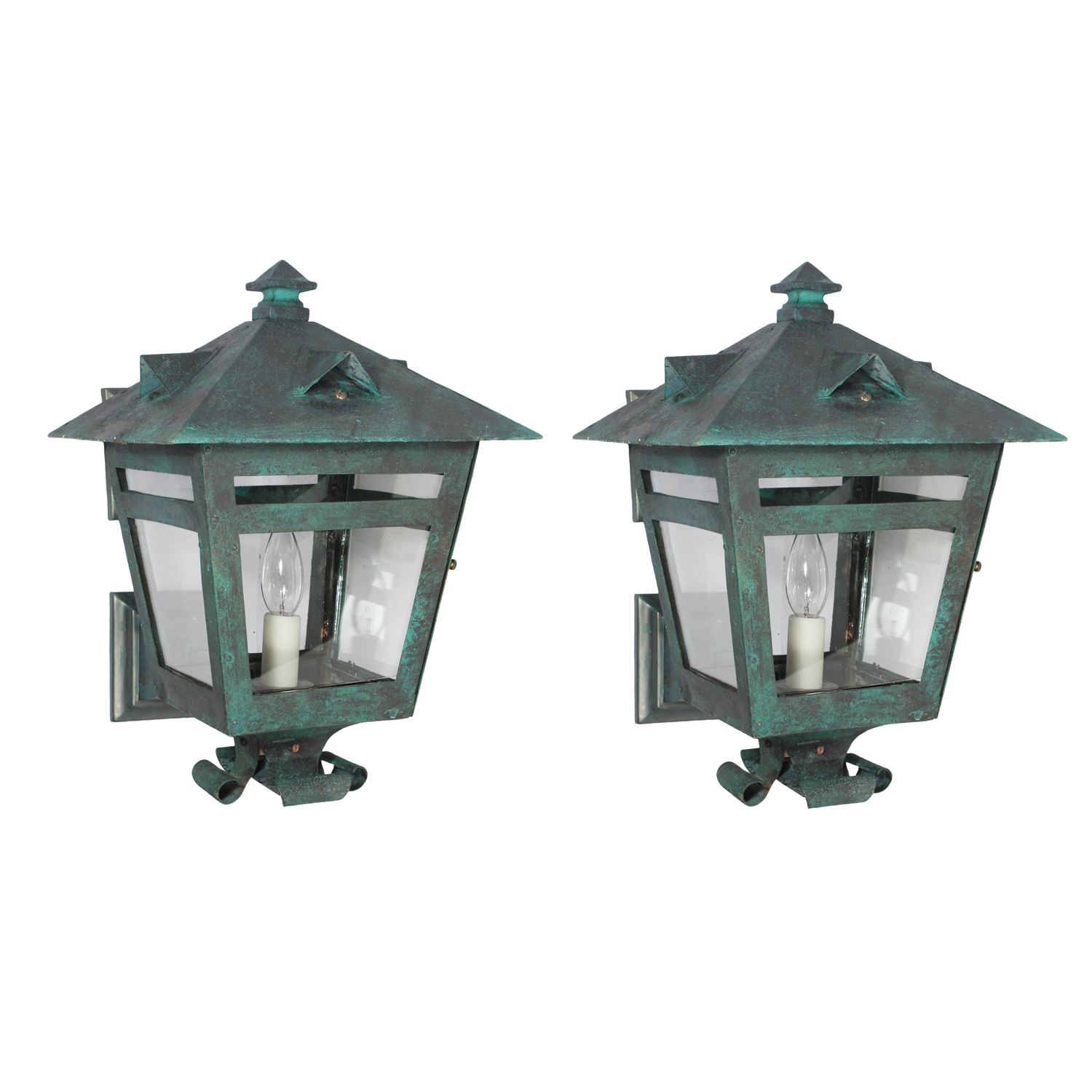 Pair of Antique Copper Lantern Sconces, Early 1900s
