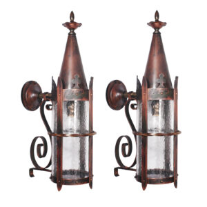 Antique Copper Exterior Lantern Sconce Pair, Trefoil