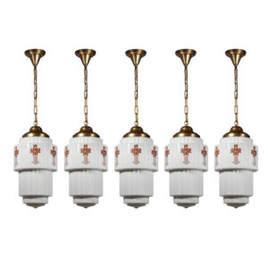 Matching Antique Art Deco Skyscraper Pendant Lights, Early 1900’s