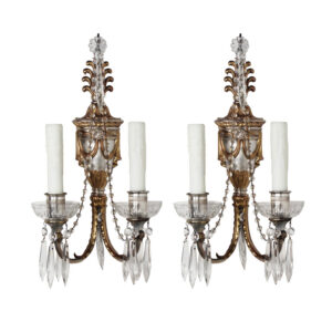 Pair of Antique Neoclassical Two-Tone Sconces, Prisms