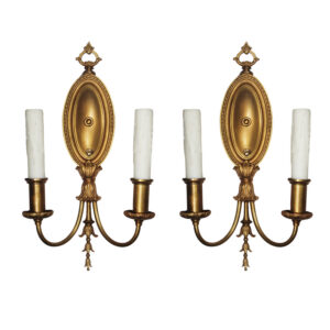 Pair of Antique Brass Double-Arm Sconces, Early 1900’s