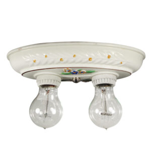 Antique Porcelain Two-Light Flush Mount Light with Flowers Antique Porcelain Two-Light Flush Mount Light with Flowers