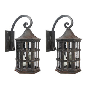 Pair of Cast Iron Exterior Sconces with Glass, Vintage Lighting