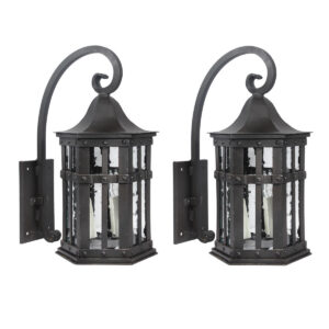 Pair of Vintage Cast Iron Exterior Sconces with Glass