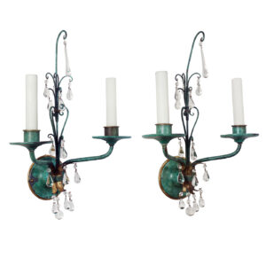 Antique Double-Arm Sconce Pair with Prisms, Early 1900’s Antique Double-Arm Sconce Pair with Prisms, Early 1900’s
