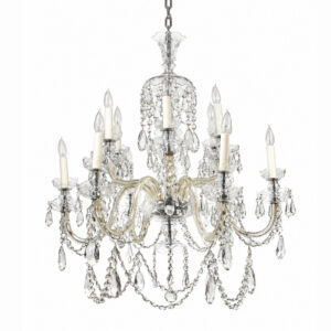 Large Antique Glass Chandelier with Prisms