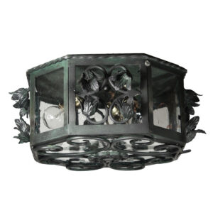 Vintage Cast Iron Flush Mount Light with Seedy Glass