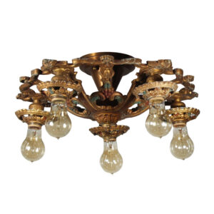 Semi Flush-Mount Chandelier with Exposed Bulbs, Antique Lighting