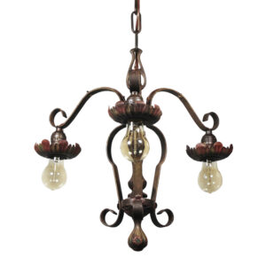 Antique Cast Iron Exposed Bulb Three-Light Chandelier, Early 1900’s