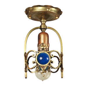 Antique Brass Exposed Bulb Flush Mount Fixture, Jewels