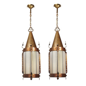 Substantial Antique Lanterns with Amber Glass, Rambusch Decorating Co.