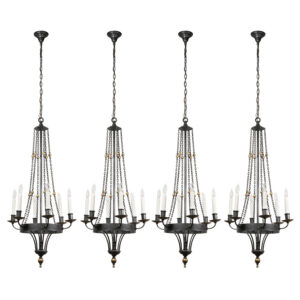 Matching Antique Cast Iron Six-Light Tudor Chandeliers, c.1894