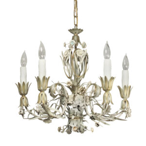 Vintage Italian “Tole” Floral and Gilt Chandelier Vintage Italian “Tole” Floral and Gilt Chandelier