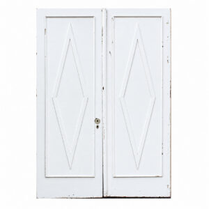 Pair of Antique 60″ Solid Doors, Diamond Trim Pair of Antique 60″ Solid Doors, Diamond Trim