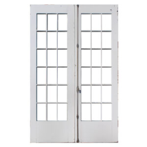 Salvaged Pair of Antique 58″ Divided Light French Doors, Cremone Bolt