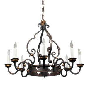 Antique Wrought Iron Tudor Chandelier, Quatrefoils