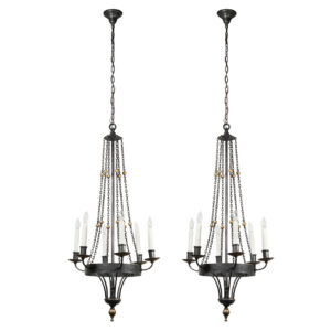 Matching Antique Cast Iron Six-Light Tudor Chandeliers, c.1894